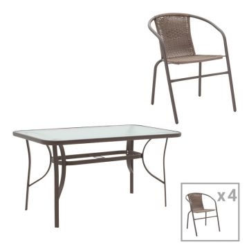 Set masă cu 4 scaune Ensure-Obbi, metal, maro, 140x80x70 cm