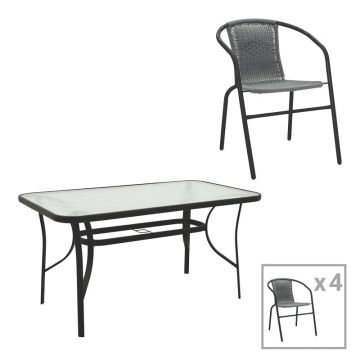Set masă de dining cu 5 piese Obbi-Ensure, Metal și sticlă, Negru, 140x80x70 cm