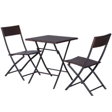 set masa de gradina cu 2 scaune pliabile, maro