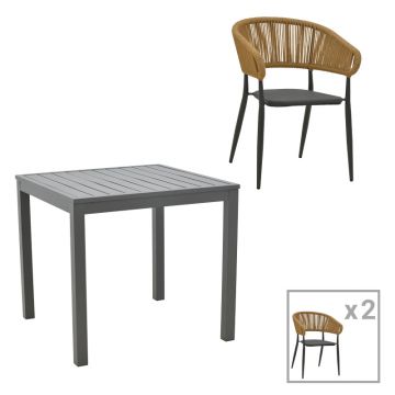 Set masa si scaune 3 buc de gradina Kliton-Raven Antracit 80x80x74 cm