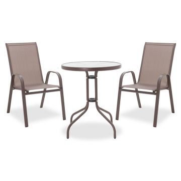 Set Masa si Scaune Gradina Watson-Calan 3 Piese, Maro, 70x60x70 cm
