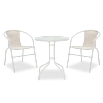 Set Masa si Scaune Gradina Watson-Obbi 3 Piese, Alb, 60x60x70 cm
