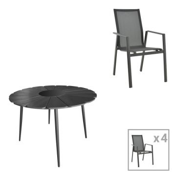 Set masa si scaune Pinap-Dashiell, 5 piese, Negru, 110x110x74 cm