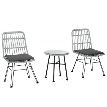 Set masuta de cafea si 2 scaune , din ratan PE, Gri