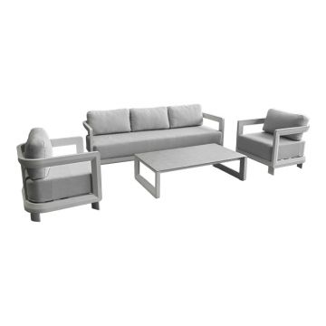 Set mobilier de exterior Jenora, aluminiu și țesătură, bej cu accente, gri deschis, 212x72x64 cm