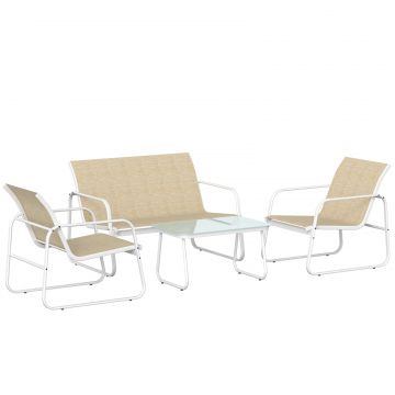 Set Mobilier de Gradina 4 Piese cu Canapea, Fotolii si Masa, Kaki si Alb