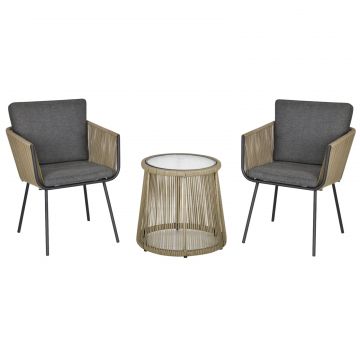Set Mobilier de Gradina cu 2 sezlonguri Recliner pentru Exterior, cu Perna Captusita din PE, 196x65x22 cm, Gri