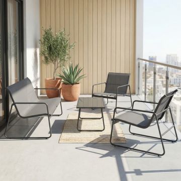 Set mobilier de grădină cu funcție outdoor Veranda, textilenă-metal, Antracit, 200x150x85 cm