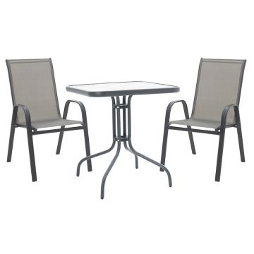 Set mobilier de grădină cu masă și scaune Watson-Calan, Metal/Textilene, 70x70x70 cm, gri antracit