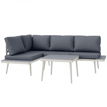 Set Mobilier de Gradina din 3 Piese cu 2 Canapele cu Spatar Reglabil in 5 Pozitii si Masuta, 139x63x65 cm, Gri