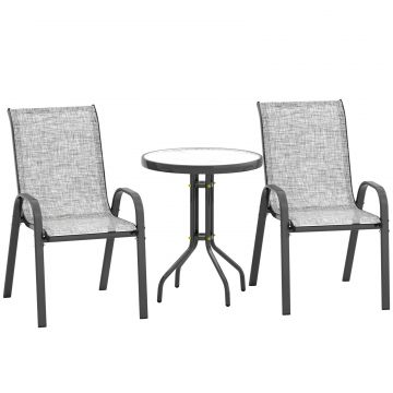 Set Mobilier de Gradina din 3 Piese cu Scaune Suprapozabile si Masa din Sticla, 54x71x93 cm, Gri inchis