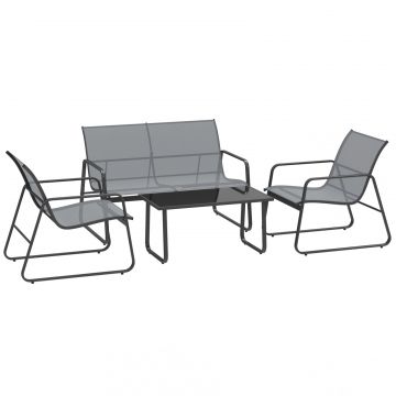 Set Mobilier de Gradina din 4 Piese, cu Banca de Exterior cu 2 Locuri, 2 Scaune si Masuta de Cafea cu Blat din Sticla Securizata, Set Mobilier de
