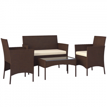 Set Mobilier de Gradina din 4 Piese cu Canapea, 2 Fotolii si Masuta de Cafea, 102x58x82 cm, Maro