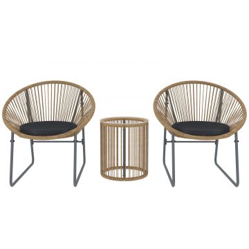 Set Mobilier din 3 Piese din Ratan pentru Gradina cu Scaune si Masuta de Cafea, 72x73x77 cm, Natural