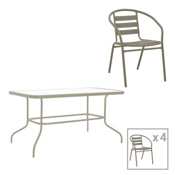 Set mobilier dining Tade-Valor, Metal și Sticlă, 110x60x70 cm