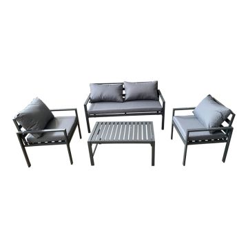 Set mobilier grădină Gardenly, aluminiu, cu perne gri, 4 piese, rezistent