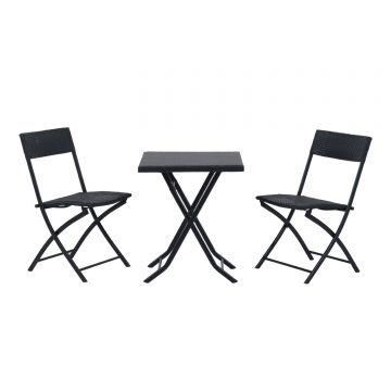 Set Mobilier pentru Gradina din Poly Ratan 3buc Set Masa si 2 Scaune pentru Gradina Pliabile Negru