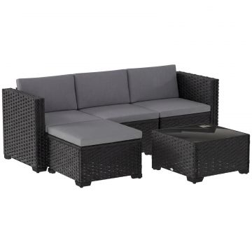 Set Modular de Gradina din Rattan cu Perne, Canapea de Colt Gri, 5 Piese