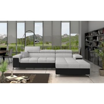 Coltar extensibil dreapta 4 locuri ELTAP, Ric-35, Ricardo, 281x205x88 cm, lemn/poliester, gri deschis/negru