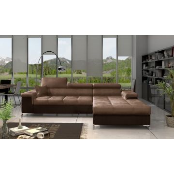 Coltar extensibil dreapta 4 locuri ELTAP, Ric-50, Ricardo, 281x205x88 cm, lemn/poliester, maro deschis/maro inchis