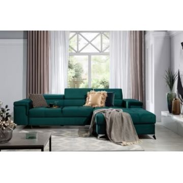 Coltar extensibil dreapta 4 locuri ELTAP, Ric-56, Ricardo, 281x205x88 cm, lemn/poliester, verde inchis