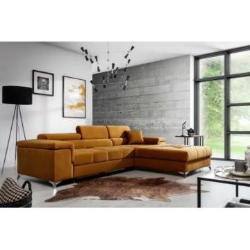 Coltar extensibil dreapta 4 locuri ELTAP, Ric-66, Ricardo, 281x205x88 cm, lemn/poliester, mustar