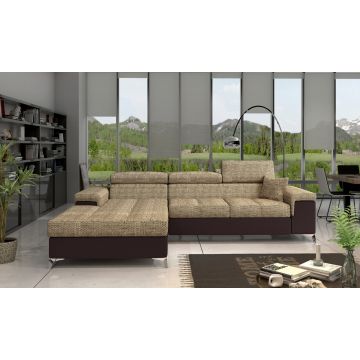 Coltar extensibil stanga 4 locuri ELTAP, Ric-04, Ricardo, 281x205x88 cm, lemn/poliester, bej/maro