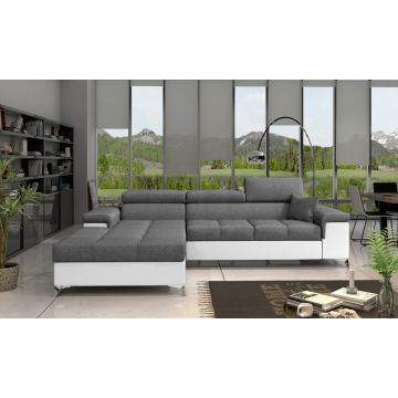 Coltar extensibil stanga 4 locuri ELTAP, Ric-14, Ricardo, 281x205x88 cm, lemn/poliester, gri/alb