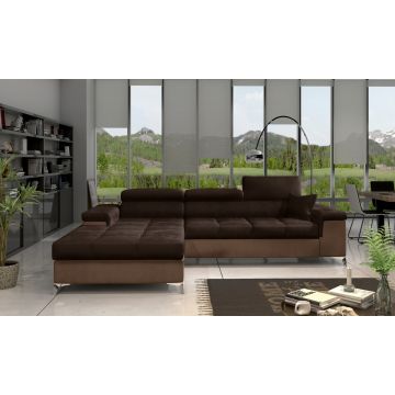 Coltar extensibil stanga 4 locuri ELTAP, Ric-41, Ricardo, 281x205x88 cm, lemn/poliester, maro inchis/maro deschis