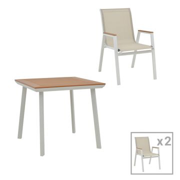 Masa de sufragerie Synergy-Azelie set 3 alb aluminiu si placaj Natural 80x80x74 cm