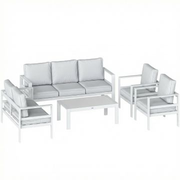 Mobilier de Gradina din Aluminiu cu Canapea 3 Locuri, 2 Fotolii si Masa pentru Exterior, Alb