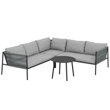 Mobilier de Gradina din Ratan cu Coltar Modular, Masuta de Cafea si Perne, Gri
