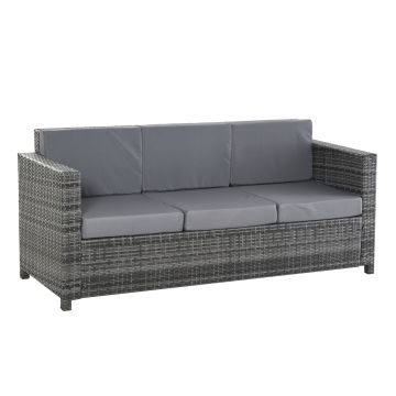 Outsunny Canapea de Exterior cu 3 Locuri din Ratan PE, Canapea cu Perne Detasabile și Structură Metalică pentru Grădină, Terasă și Balcon, 185x70x80 cm, Gri | Aosom Romania