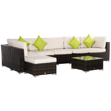 Salon de Gradina cu 8 Piese Modulare din Ratan, Aluminiu si Sticla Tratata, Multicolor