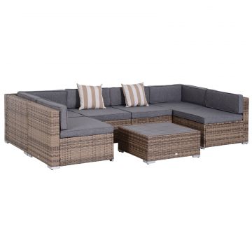 Salon de Gradina din Rattan din 7 Piese cu Masuta si Canapea Modulara cu Perne, Gri
