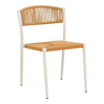 Scaun empilabil cu brațe Cura, aluminiu alb și ratan, natural, 50x58x78 cm