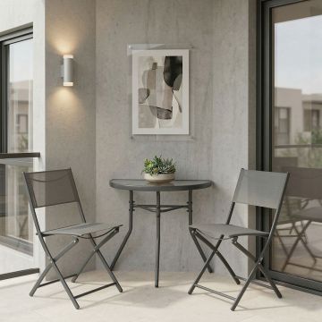 Set bistro exterior Bion Jeve, 3 piese, Antracit-Champagne, metal si textilene, 70x40x65 cm