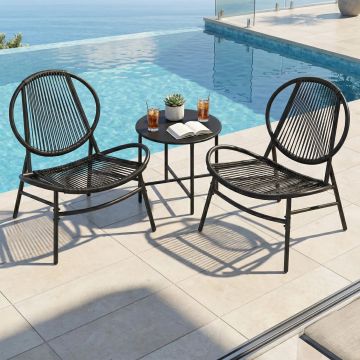 Set bistro gradina 3 piese, scaune Acapulco si masa diametru 50 cm, cadru metalic, negru