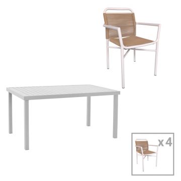 Set de 5 buc masa si scaune de gradina Kliton Clutch aluminiu, alb, 150x80x74 cm