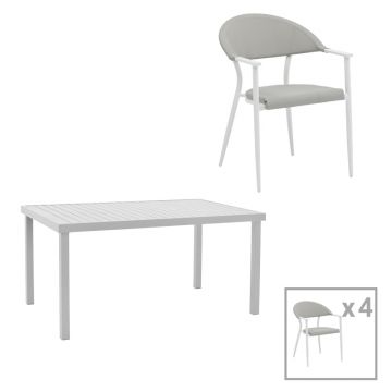 Set de 5 buc masa si scaune de gradina Kliton Pino aluminiu, alb, 150x80x74 cm