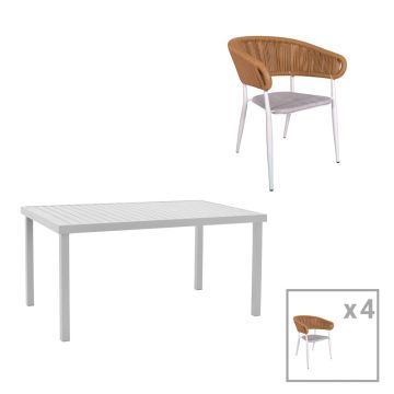 Set de 5 buc masa si scaune de gradina Kliton-Raven aluminiu, alb, 150x80x74 cm