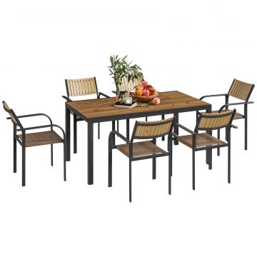 Set de Exterior din 7 Piese cu Masa Extensibila si 6 Scaune Suprapozabile, 160 240x90x74 cm, Maro