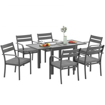 Set de Gradina cu Masa Extensibila si 6 Scaune Stivuibile Gri