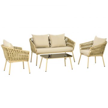 Set de Mobilier de Gradina cu 4 Piese cu Ratan din PE