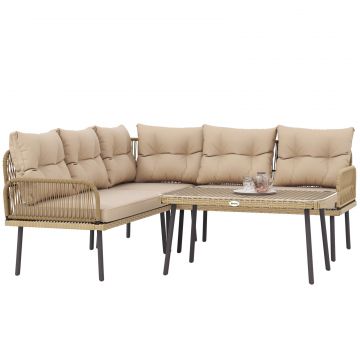 Set de Mobilier de Gradina din 4 Piese cu 2 Canapele, Fotoliu de Colt si Masuta de Cafea, 100x68x74 cm, Bej