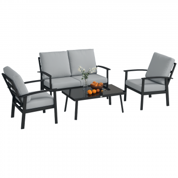 Set de Mobilier de Gradina din 4 Piese cu Canapea, 2 Fotolii si Masa de Cafea, 127x74x80 cm, Gri Carbune