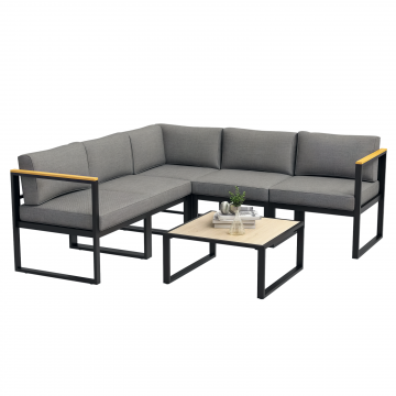 Set de Mobilier de Gradina din 6 Piese cu Pernute de Grosime 10 cm, Set de Canapea cu Cadru din Aluminiu