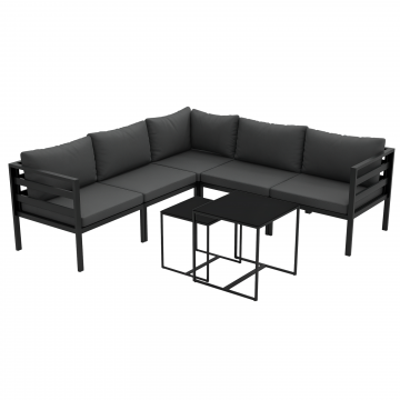 Set de Mobilier de Gradina din 7 Piese cu Canapea de Colt, Masa de Cafea, Set de Mobilier Sectional, Gri