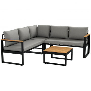 Set de Mobilier pentru Gradina din 4 Piese cu 2 Canapele Duble, Coltar si Masuta de Cafea, 124x61x71,5 cm, Gri