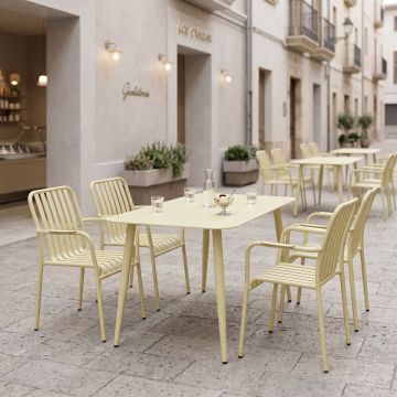 Set dining de exterior Heven Vista, 5 piese, Negru-Champagne, 120x70x72 cm